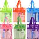 6 Pcs Mesh Shower Caddy Bags Portable Mesh Beach Bags Bulk with Zipper & 2 Pockets Hanging Toiletry and Bath Organizer for Gym Swimming Travel Camping College Dorms Beach (Fluorescent Color)