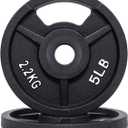 Signature Fitness Cast Iron Plate Weight Plate for Strength Training and Weightlifting, 1-Inch Center (Standard), 5LB (Set of 2)