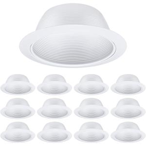 TORCHSTAR 12-Pack 6 Inch Classic White Recessed Light Trim, Step Baffle with Detachable Ring, Full Metal, for 6 Inch Recessed Can, Fit Halo/Juno Remodel Housing, White