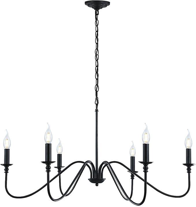 Black Chandelier,6Light Rustic Industrial Iron Chandeliers for Dining Room Lighting Fixtures Hanging,Candle Hanging Hallway, Living Room, Foyer, Bedroom, Office, Bar,Island Lights