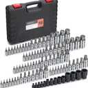92-Piece Allen and Torx Bit Socket Set, 1/4" 3/8" and 1/2" Drive Tamper Proof Torx/Hex SAE & Metric Bit Set