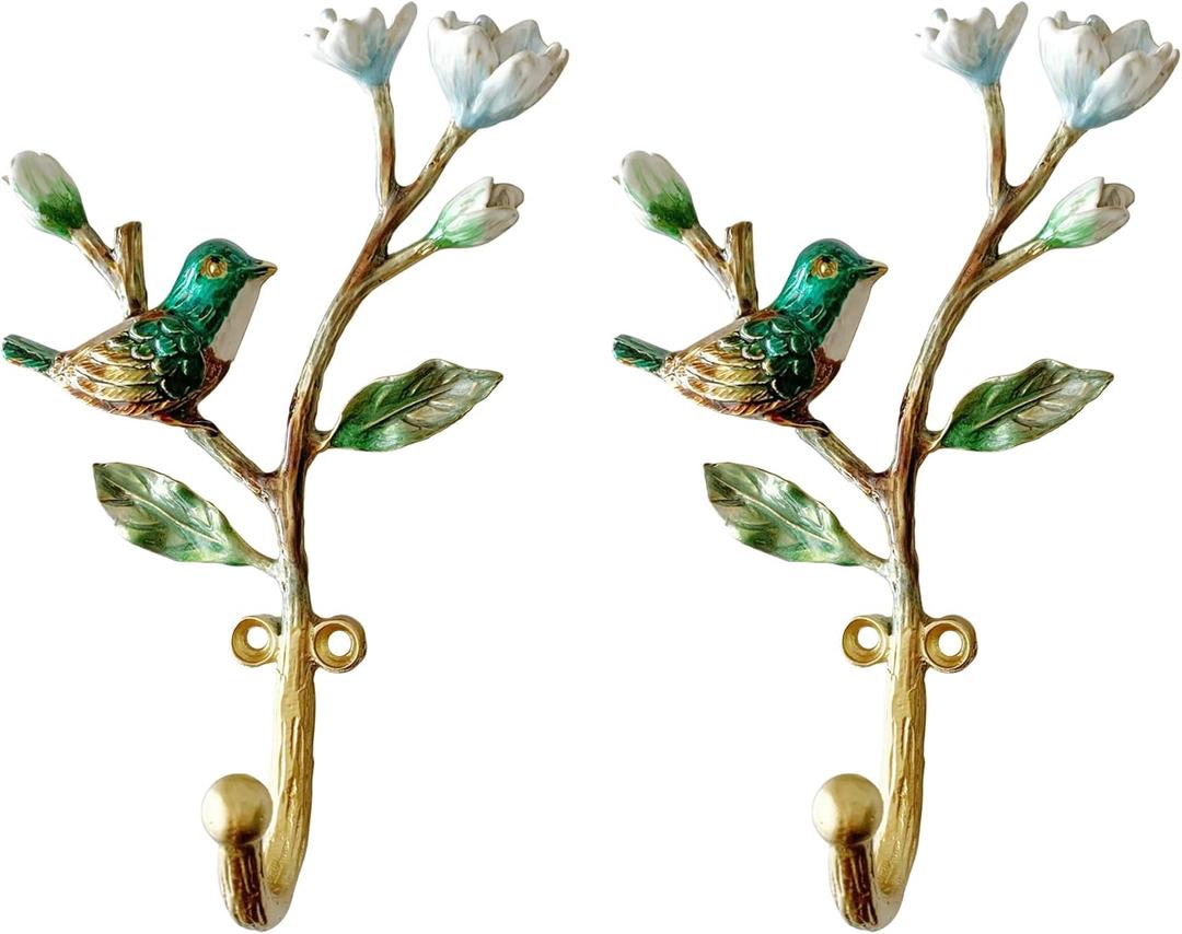 Vintage Bird Shaped Decorative Wall Hooks Rack Hangers for Hanging Clothes Coats Towels Keys Hats, 2 Pack Antique Metal Mounted Wall Hook