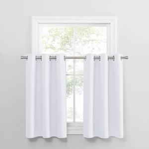 PONY DANCE Short Curtains for Window - (42 x 36 inches, Pure White, 2 PCs) Grommet Top Tiers Valances for Half Small Window Covering Light Filter