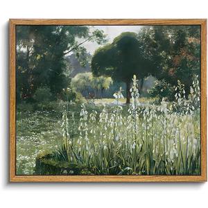 KBKBART Framed Wall Art Vintage Decor, Vintage Meadow with Flowers Oil Painting, Classical Canvas Artwork, Scenery Art Prints for Bedroom Living Room, Bathroom Wall Decor, Gallery, Gifts for Friends or Family (8"x10")