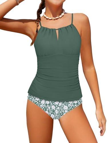HOTOME Girls Swimsuit Halterneck 2 Piece Girl Swimsuit with Floral Print Shorts Ruched Girls Tankini Swimsuit 11-18 Years