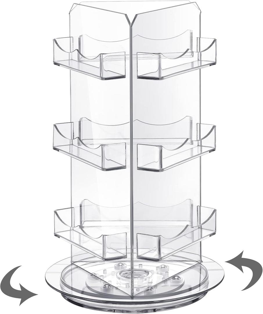 Spiareal Spinning Clear Business Card Holder 3.5" x 2" Acrylic Sticker Display Stand Appointment Cards Rotating Stand 3 Tier Brochure Display Holder for Tabletop Office Home Desk(5.9 x 9.8 Inch)