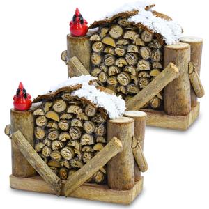 2PCS Christmas Village Wood Pile, 4.1 x 1.77 x 3.34 Inch Natural Wood Log Firewood Pile Figurine Christmas Village Accessories for Xmas Table Decorations Ornaments