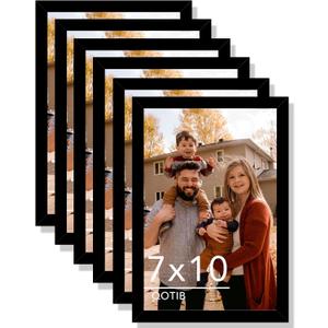 5 Packs 7x10 Picture Frame Black, Engineered Wood 7 x 10 Photo Frame, 7 by 10 Photo Poster Frame for Wall Hanging and Tabletop Set of 6, Black