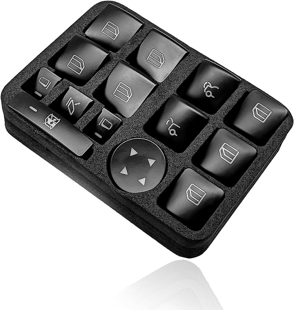 14PCS Inner Door Power Window Switch Replacement Button Trim Stickers Cover Kit Compatible with Benz A B C E G GLA CLA GLK ML GLE Class W204 W212 W166 X166 X204 and Tesla Model S X