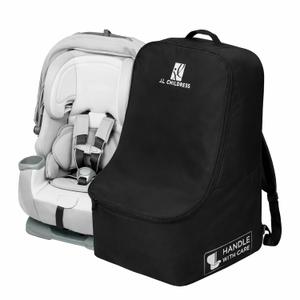 J.L. Childress Padded Backpack Car Seat Bag - Car Seat Travel Bag for Airplane, Fits Most Baby & Infant Carriers & Bootsters, Accessories for Gate or Baggage Check, AirTag Compatible - Deluxe, Black