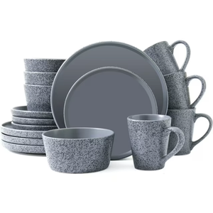 Bestone 16 Piece Round Kitchen Dinnerware Sets,Plates and Bowls sets,Dishes, Dinner Plates, Cereal Bowls SetBowls, Mugs, Dish SetPlates and Bowls,Service for 4, Stoneware Dinnerware, Gray matte