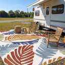 GENIMO Outdoor & Indoor Area Rug 10'x14', Waterproof, Non-Shedding, Easy Cleaning, Leaf Mat for Patio, Living Room, Balcony, Dining Room, RV, Deck, Bedroom, Camping, Outside Carpet, Rust Navy