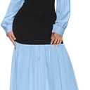 Ekaliy Women's Puff Long Sleeve Shirt Dress Elegant Button Down Loose Swing Party Maxi Dress M
