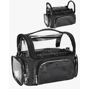 Makeup Brush Bag, Clear Makeup Brush Holder Professional Makeup Artist Travel Case Waterproof Cosmetic Organizer Bag, Full Open Easy to Access, with Adjustable Shoulder Strap and Dividers