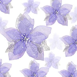 Boao 24 Pieces Christmas Artificial Glitter Poinsettia Flowers Xmas Flowers Wedding Christmas Tree New Year Ornaments(Purple)