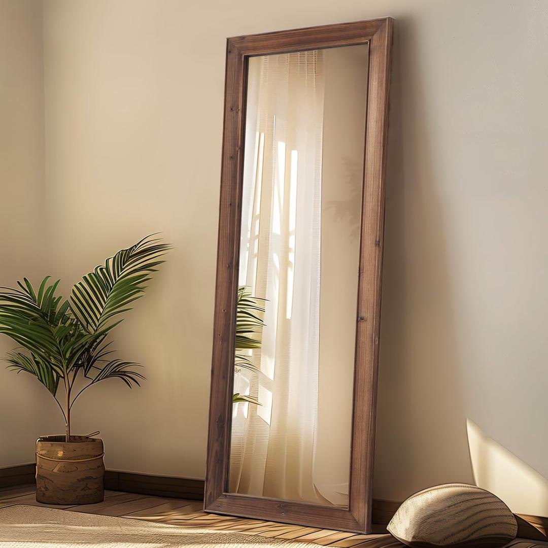 MELOMOIR Rustic Farmhouse Full Length Mirror, 56"x21" Wooden Floor Mirror, Leaning or Hanging, Suitable for Bedroom, Living Room, Cloakroom