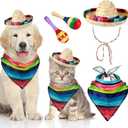 Saintrygo 4 Pcs Dog Sombrero Hat Set for Cinco De Mayo, Pet Mexican Costume with Bandana Scarf and Wooden Maracas, Fiesta Party Accessories for Dogs and Cats