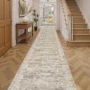 Runner Rug 2'6" x 14' Washable Non-Slip Runner Rugs for Kitchen Bathroom Laundry Room Vintage Ultra Thin Runners for Hallway Entryway Brown