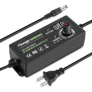 Facmogu 9V-24V 3A 72W Adjustable Power Adapter with LED Display, Multi-Voltage 100V-240V AC to DC 9V 12V 15V 16V 18V 19V 20V Universal AC/DC Variable Power Supply, Various Voltage AC to DC Converter
