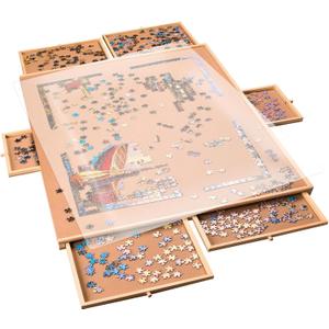 1500 Pieces Puzzle Board with 6 Storage Drawers and Protective Cover  Wooden Jigsaw Puzzle Table for Families, Home Entertainment, and Puzzle Assembly