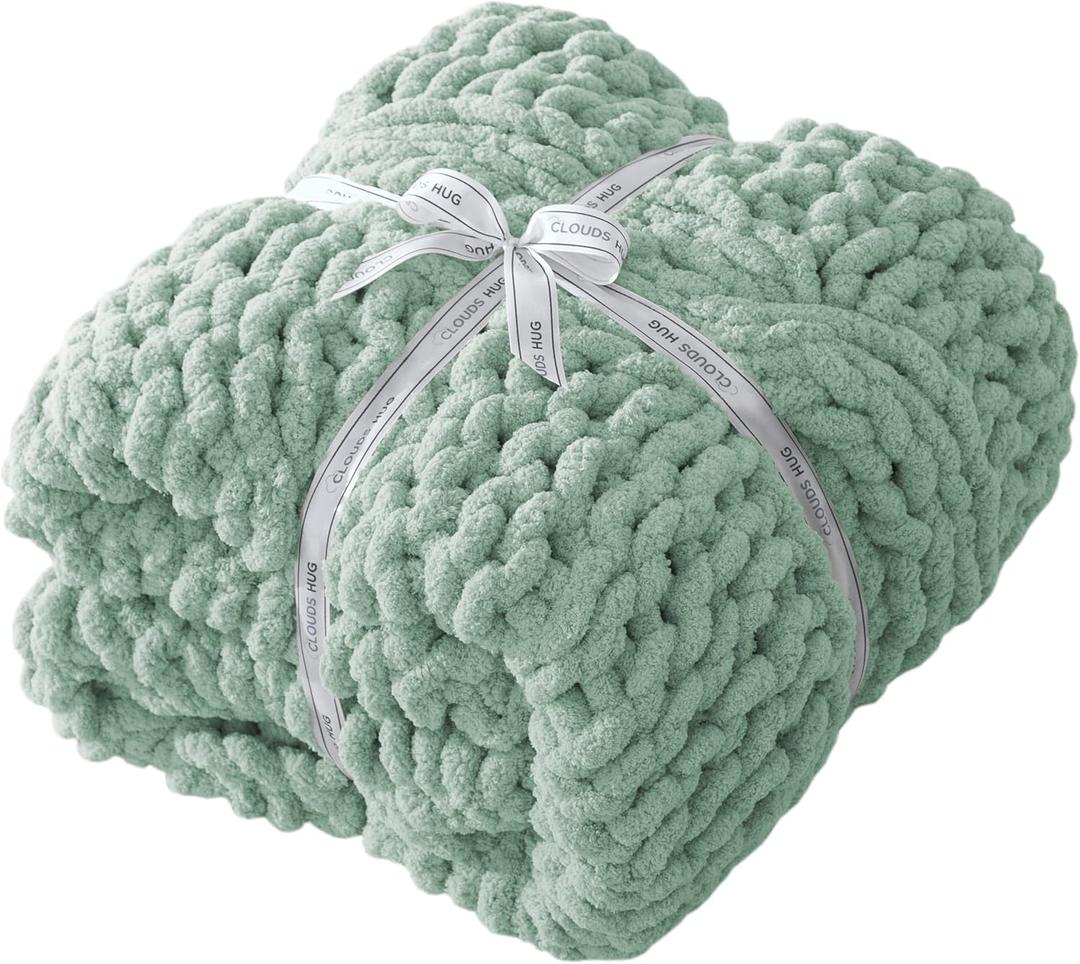 Chunky Knit Blanket Throw - 100% Hand Knitted Chunky Soft Throw Blanket for Couch, Thick and Warm Blanket for Winter, Dark Green, 50x60 Inches