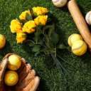 Suncalla 6 Pcs Softball Rose with Leaves Bulk Artificial Fake Softball Roses Decor Flower Gifts for Table Centerpieces Wedding Gifts Ball Theme Rose Bouquet Party Favors, Vases Not Included