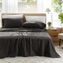 Comfort Spaces 100% Cotton Sheets Queen, Breathable, Ultra Soft Cotton Sheets, Naturally Cool Cotton Bed Sheets with 14" Elastic Pocket Fits up to 16" Mattress, All Season Sheet Set, Black 4 Piece