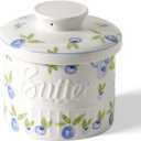 Toptier Butter Crock for Counter With Water Line, On Demand Spreadable Butter, Ceramic Butter Keeper to Leave On Counter, French Butter Dish with Lid (Yummy Blueberry)