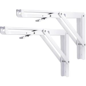 YUMORE Folding Shelf Bracket Heavy Duty, 12 Inch White Collapsible Shelf Bracket, DIY L Bracket for Workbench Folding Table Hinge, Max Load: 330lbs, 2 Pack