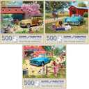 Bits and Pieces  Value Set of 3 Jigsaw Puzzles by Kevin Walsh  300, 500 (18"x24") & 1000 Pieces (20"x27") Varients -Our Favorite Spot, T Bird Summer, A Stop at The Stables