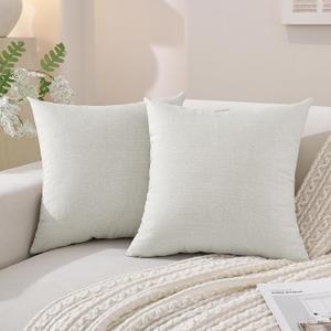 2 x SYSLOON Faux Linen Pillow Covers 20x20 Inch Set of 2, Boho Pillow Covers Couch Pillow Covers Farmhouse Pillow Covers for Living Room Sofa & Bed,Beige White