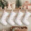 4 Pcs Pink Christmas Stockings 18 Inch Xmas Bow Velvet Stockings Decor Large Hanging Socks for Pink Coquette Christmas Tree Bow Hanging Ornaments Fireplace Decorations