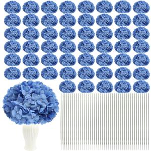 Artificial Hydrangea 104pcs Silk Hydrangea Flower Heads with Stems, Realistic Fake Flowers for Mothers Day Wedding Centerpiece Home Garden Party Decoration (Blue)