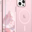 SUPFINE Magnetic for iPhone 14 Pro Case with Screen Protector (Compatible with MagSafe) (Military Grade Drop Protection) Translucent Matte Shockproof Phone Cover,Light Pink