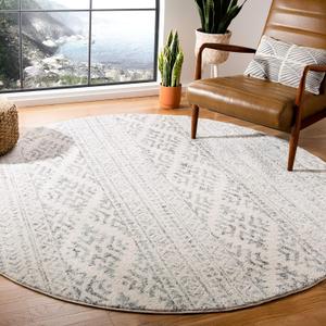 SAFAVIEH Tulum Collection Area Rug - 3' Round, Ivory & Grey, Moroccan Boho Tribal Design, Non-Shedding & Easy to Clean, Ideal for Entryway, Foyer, Accent Space, Bedroom (TUL272A)