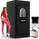 Infrared Sauna, Portable Steam Sauna Box with XL Steamer and Folding Chair, 5-Layer Waterproof and Thermal Insulation, for Home Spa, Detoxification, Relief Muscle Pain, Indoor & Outdoor(Dark Black)