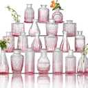 Glass Bud Vase Set of 20 - Small Vases for Flowers in Bulk - Assorted Vintage Crystal Vases for Flowers, Table Centerpieces (Pink, 20 Pcs)
