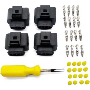 Ignition Coil Connector 4-Pack and 0.3CM Space Take-up Tool Fit for Audi VW Replace 4B0 973 724 4B0973724 4-Way Female Coil Connectors Repair Kit