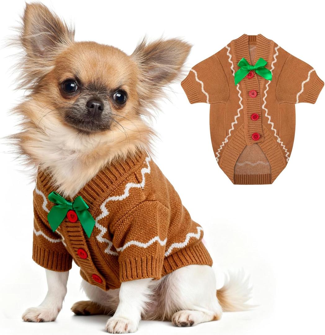 Dog Christmas Sweater Red Plaid Cardigans Dog Christmas Outfit Soft Warm Knitted Pet Clothes Cold Weather Puppy Clothes for Small Medium Large Dogs Cats