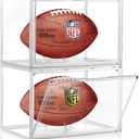2 Pack Football Display Case, KKU Acrylic Clear Football Case Full Size with Magnetic Door, Professional Memorabilia Football Display Boxes Football Holder Dust and UV Protection
