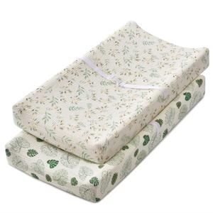 Blissful Diary Muslin Changing Pad Cover for Girls Boys, Ultra Soft Breathable Cotton, Baby Diaper Change Table Pad Covers, 2Pack (Leaf & Monstera Leaves)