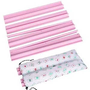 LUMIVIA Mahjong Racks with Pushers, Pink Wooden American Mahjong Tile Pushers and Racks Set of 4, with White Printed Mahjong Racks Drawstring Bag, Mahjong Accessories (19.68 Inches)