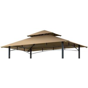 Grill Gazebo Replacement Canopy Roof - Figfeu 5x8 Double Tiered Outdoor BBQ Gazebo Canopy Top Cover Grill Shelter Cover Only Fit for Model L-GG001PST-F (Khaki)