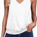 Sialois Womens Tank Casual V Neck Summer Spring Beach Vacation Clothes Loose Fit Cute Outfit 2026 Fashion Sleeveless Tops (Large, White)