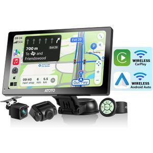 ATOTO P807PR Portable Car Stereo, Wireless CarPlay & Wireless Android Auto, 7inch QLED Glare-Suppressing Touchscreen, Car Radio with Bluetooth, WDR&Auto Dimmer, Remote Control, AUX/FM Output