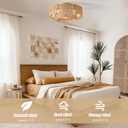 20'' Rattan Boho Ceiling Fan with Light, Enclosed Caged Ceiling Fans with Lights and Remote Control, Coastal Flush Mount with Reversible 6 Speeds for Living Room Bedroom Kitchen
