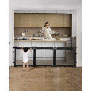 Extra Wide Baby Gate Playpen with Heat-Resistant Mesh,3 Panel Foldable Baby Fence,Indoor/Outdoor Safety Barrier,Dog Playpen & Fireplace Gate (82.5 Inch, Black)