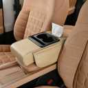 Car Armrest Storage Box,Car Accessories Console Organizers and Storage,Universal Waterproof Leather Console Cover with Cup Holder and Phone Holder,Suitable for Most Cars (Normal, Beige)