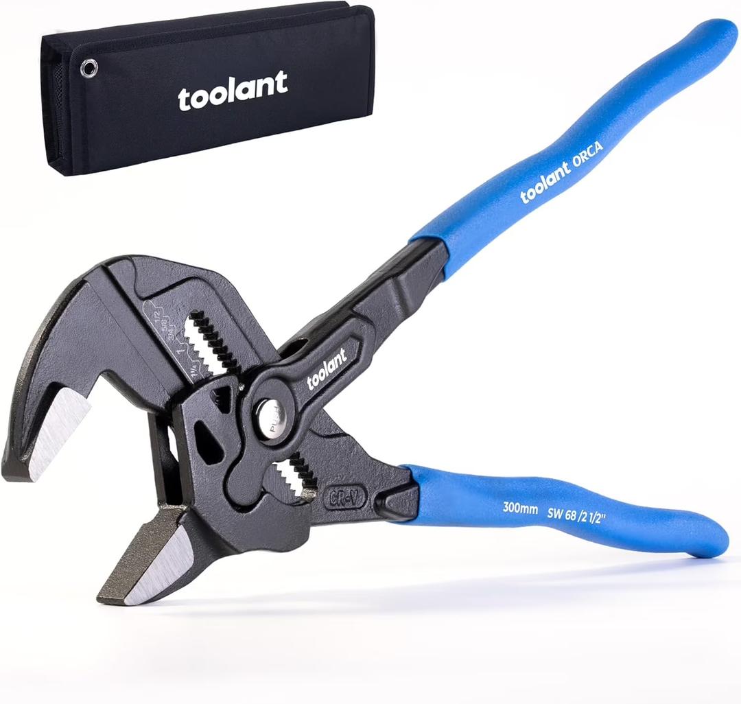 toolant 7-INCH Plier Wrench, CR-V Construction Adjustable Wrench With Pouch, Black Finish Smooth Jaw Pliers, Parallel Jaws with Comfortable Grips, Suitable for All Types of Nuts, Water Pipes, etc