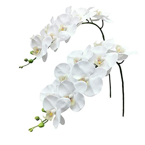 Fnize Orchid Stems Artificial Flowers Real Touch Latex Faux Phalaenopsis Branches 9 Large Blooms 38 Inches 2pcs White